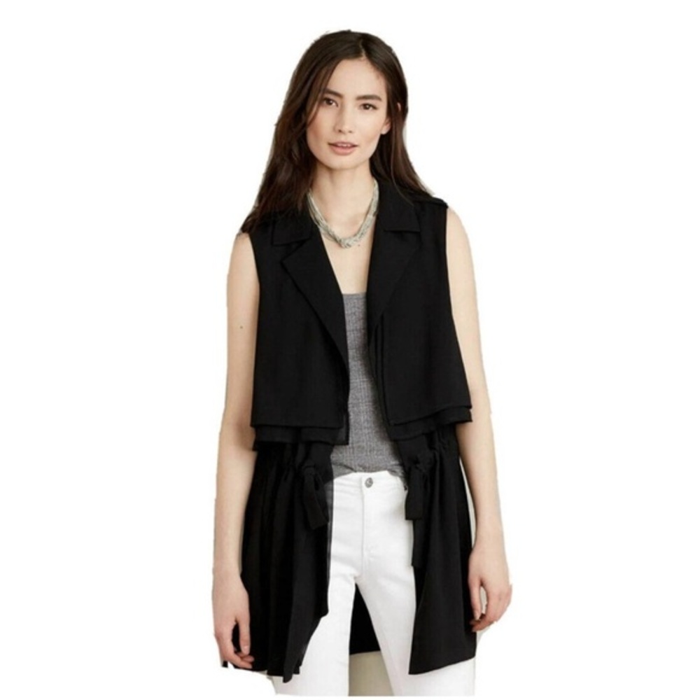 Cartonnier Black Sleeveless Drape Vest with Waist Tie
